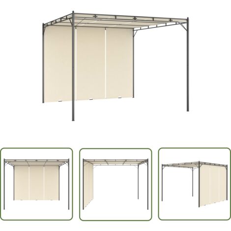 The Living Store Belvédère de jardin avec rideau latéral 3x3x2,25 m Crème - Abris De Jardin - Auvent De Jardin - Gazebo - Parasol - Abri Solaire