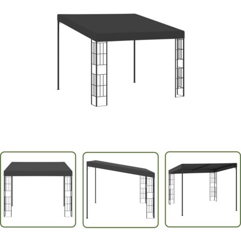 The Living Store Belvédère mural 3x3 m Anthracite Tissu - Abris Extérieurs - Auvent Mural - Parasol Mural - Protection Solaire - Ombre Extérieure