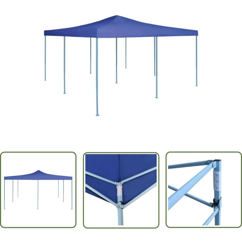 The Living Store - Belvédère pliable 5x5 m Bleu - Auvent - Gazebo - Parasol - Tente Extérieure - Abri Solaire