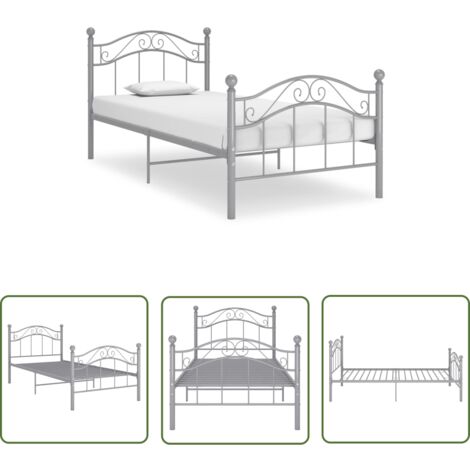 The Living Store Bett Grau Metall 90x200 cm - Metallbett - Singlebettwäsche - Boxspringbett - Bettrahmen - Schlafkomfort