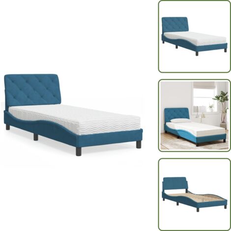 The Living Store Bett mit Matratze Blau 90x200 cm Samt - Samtsofa - Boxspringbetten - Doppelbett - Einzelbett - Blau Sofa