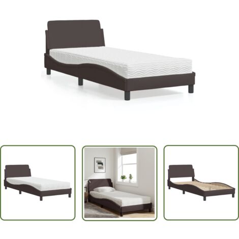 The Living Store Bett mit Matratze Dunkelbraun 90x200 cm Stoff - Schlafzimmermöbel - Doppelbett - Boxspringbetten - Lattenrost - Matratzen