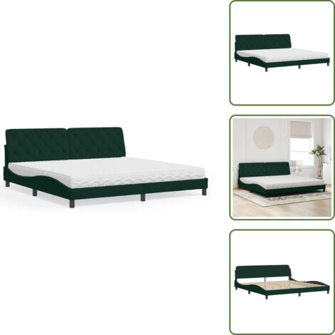 The Living Store Bett mit Matratze Dunkelgrün 200x200 cm Samt - Samtbett