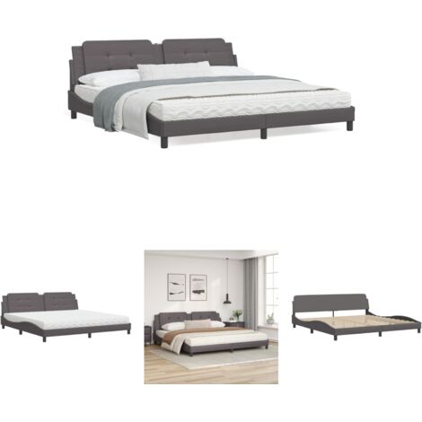 The Living Store Bett mit Matratze Grau 200x200 cm Kunstleder -  Betten & Bettgestelle