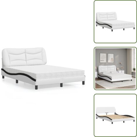 The Living Store Bett mit Matratze Weiß und Schwarz 120x200 cm Kunstleder - Schlafzimmermöbel - Betten - Doppelbetten - Boxspringbett - Kunstlederbett