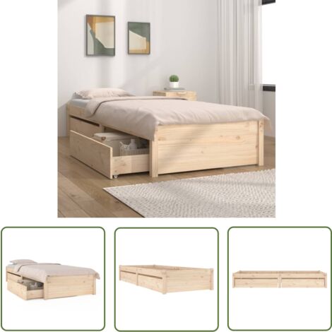 The Living Store Bett mit Schubladen 75x190 cm - Holzbettwäsche - Kiefernbett - Einzelbett - Bettsofa - Schrankbett