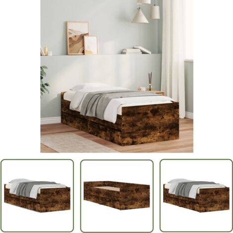 The Living Store Bett mit Schubladen Räuchereiche 75x190 cm - Bettsofa - Holzbettrahmen - Schrankbett - Einzelbett - Jugendzimmer