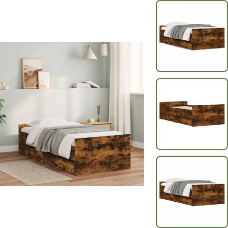 The Living Store Bett mit Schubladen Räuchereiche 75x190 cm - Bettsofa - Holzbettwäsche - Doppelbett - Einzelbett - Boxspringbett