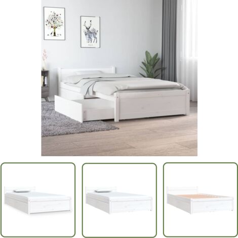 The Living Store Bett mit Schubladen Weiß 90x190 cm - Holzbett - Kiefernholzbett - Einzelbett - Weißes Bett - Bett Mit Schubladen