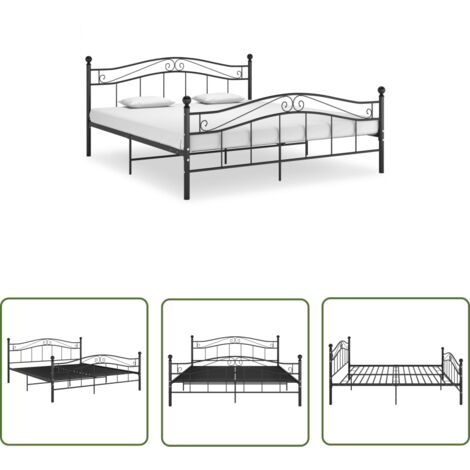 The Living Store Bett Schwarz Metall 180x200 cm - Doppelbett - Metallbett - Boxspringbetten - Bettgestell - Schwarzes Bett
