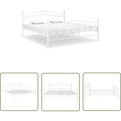 The Living Store Bett Weiß Metall 180x200 cm - Doppelbett - Metallbett - Weißes Bett - Boxspringbetten - Bettgestell