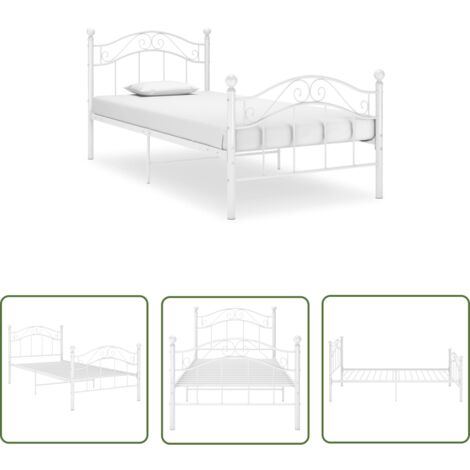 The Living Store Bett Weiß Metall 90x200 cm - Einzelbett - Metallbett - Weißes Bett - Bettgestell - Boxspringbetten
