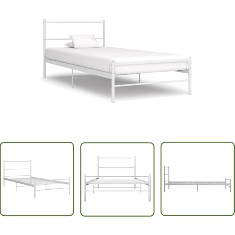 The Living Store Bett Weiß Metall 90x200 cm - Metallbett - Singlebettt - Weißes Bett - Bettrahmen - Boxspringbett