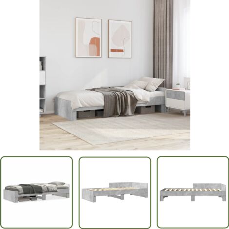 The Living Store Bettgestell Betongrau 75x190 cm Holzwerkstoff - Beton Grau - Bettgestell - Holzwerkstoff - Lattenrost - Single Bett