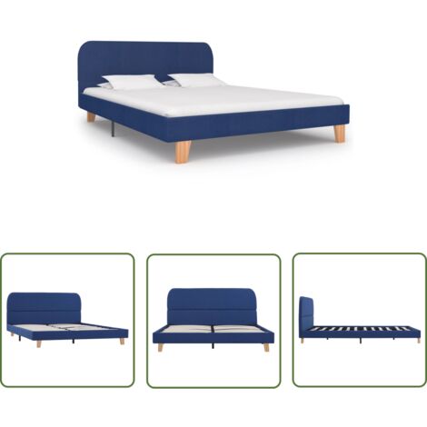 The Living Store Bettgestell Blau Stoff 140x200 cm - Bettrahmen - Doppelbett - Blau - Holzmöbel - Massivholzbetten