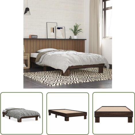 The Living Store Bettgestell Braun Eichen-Optik 75x190 cm Holzwerkstoff Metall - Holzbettrahmen - Doppelbett - Bettkasten - Lattenrost - Eiche Optik