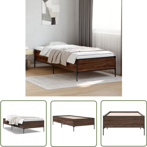 The Living Store Bettgestell Braun Eichen-Optik 90x200 cm Holzwerkstoff Metall - Betten - Bettgestell - Doppelbett - Holzmöbel - Eiche Optik