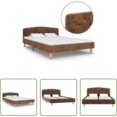 The Living Store Bettgestell Braun Wildleder-Optik 120x200 cm - Bettrahmen - Doppelbett - Holzbetten - Lederbett - Modernes Bett