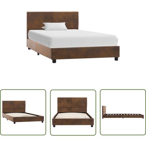 The Living Store Bettgestell Braun Wildleder-Optik 90x200 cm - Bettgestell - Wildleder Optik - Holzrahmen - Doppelbett - Schlafraum Dekoration
