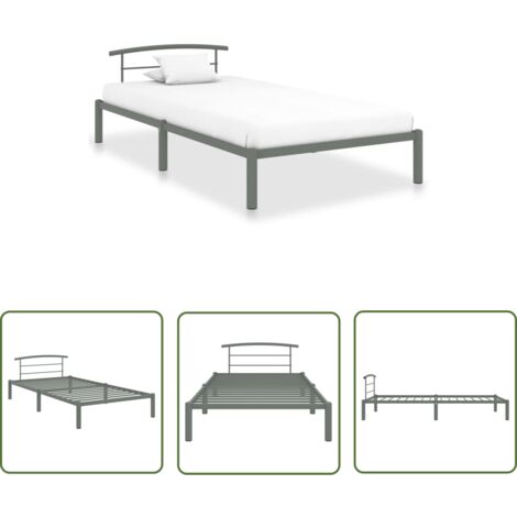The Living Store Bettgestell Grau Metall 90x200 cm - Metallbett - Bettrahmen - Doppelbett - Boxspringbett - Schlafzimmereinrichtung