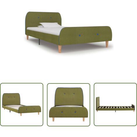The Living Store Bettgestell Grün Stoff 90x200 cm - Bettrahmen - Doppelbett - Grünes Bett - Holzkernbetten - Massivholzbett