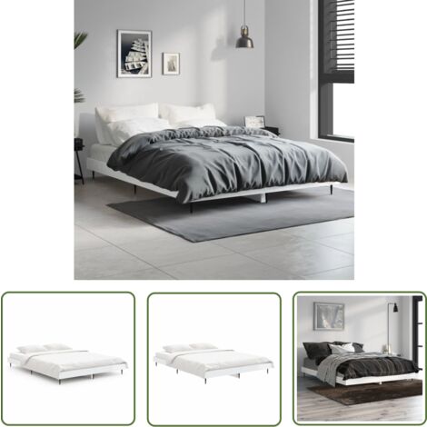The Living Store Bettgestell Hochglanz-Weiß 135x190 cm Holzwerkstoff - Bettes Gestell - Doppelbett - Holzrahmen - Weißes Bett - Boxspringbetten