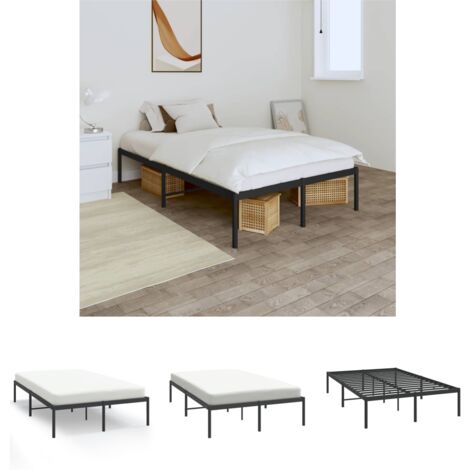 The Living Store - Bettgestell Metall Schwarz 135x190 cm
