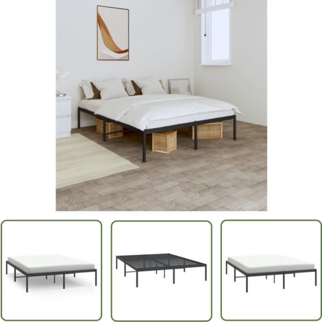 The Living Store Bettgestell Metall Schwarz 140x190 cm - Metallbettfundament - Doppelbett - Boxspringrahmen - Schlafraumgestaltung - Schlafzimmermöbel