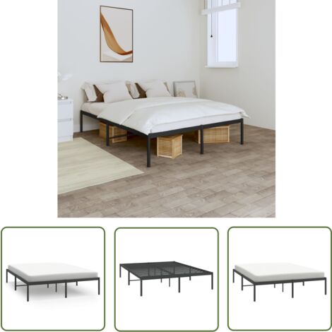 The Living Store Bettgestell Metall Schwarz 160x200 cm - Metallbettfundament - Doppelbett - Schwarzes Bettgestell - Boxspringrahmen - Schlafzimmermöbel