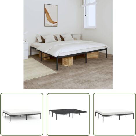 The Living Store Bettgestell Metall Schwarz 180x200 cm - Metallbettfundament - Doppelbett - Boxspringrahmen - Schwarzes Bettgestell - Schlafzimmermöbel