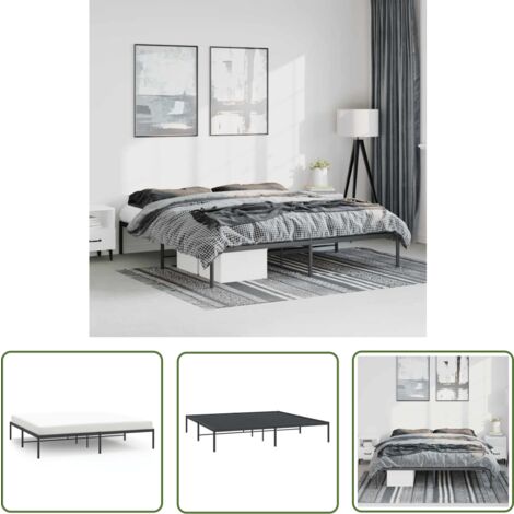The Living Store Bettgestell Metall Schwarz 183x213 cm - Metallbettfundament - Doppelbettgestell - Boxspringrahmen - Schlafraumgestaltung - Schlafzimmermöbel