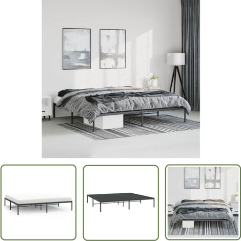 The Living Store Bettgestell Metall Schwarz 193x203 cm - Metallbettfundament - Doppelbettgestell - Boxspringrahmen - Schwarzes Bettgestell - Schlafzimmermöbel