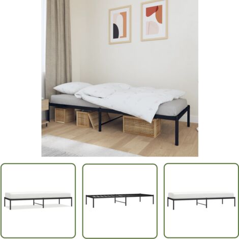 The Living Store Bettgestell Metall Schwarz 80x200 cm - Metallbettfundament - Schwarzes Bettgestell - Doppelbett Gestell - Boxspring Rahmen - Schlafzimmer Möbel