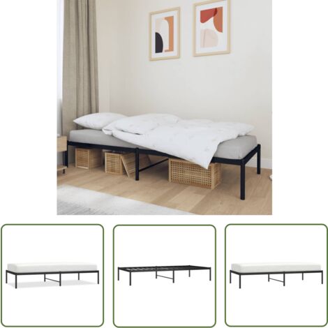 The Living Store Bettgestell Metall Schwarz 90x190 cm - Metallbettfundament - Doppelbett - Boxspringrahmen - Bettgestell Schwarz - Schlafzimmermöbel