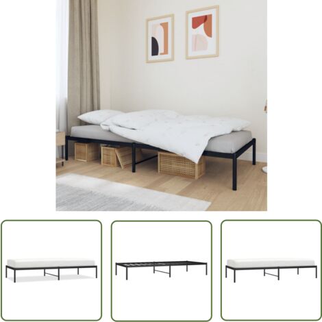 The Living Store Bettgestell Metall Schwarz 90x200 cm - Metallbettfundament - Doppelbettgestell - Schwarzes Bettgestell - Schlafzimmermöbel - Boxspringrahmen