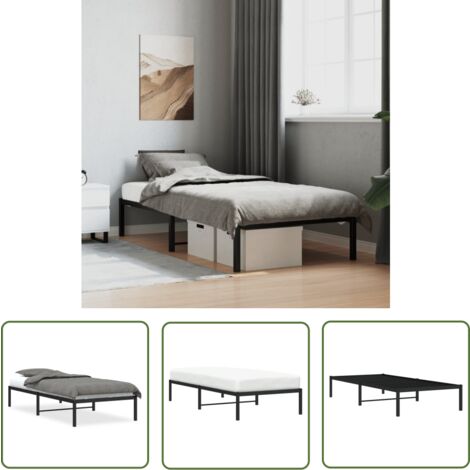 The Living Store Bettgestell Metall Schwarz 90x200 cm - Metallbettfundament - Schwarzes Bettgestell - Doppelbett Gestell - Boxspring Rahmen - Schlafzimmer Möbel