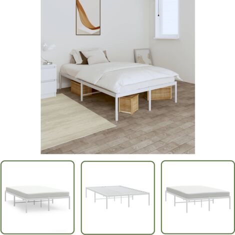 The Living Store Bettgestell Metall Weiß 120x190 cm - Metallbettfundament - Weißes Bettgestell - Doppelbett - Boxspringrahmen - Schlafraumgestaltung