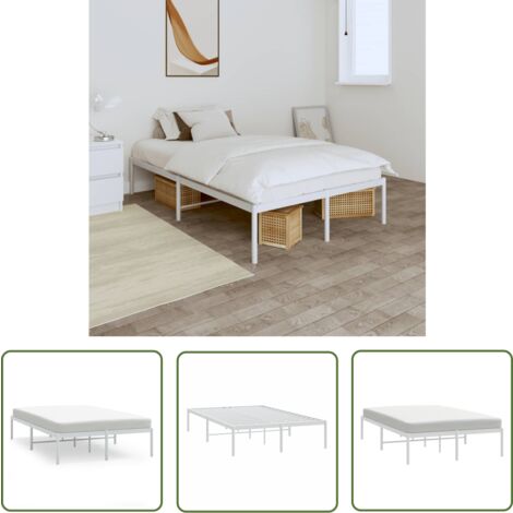 The Living Store Bettgestell Metall Weiß 120x200 cm - Metallbettfundament - Weißes Bettgestell - Doppelbett Gestell - Boxspring Rahmen - Schlafzimmer Möbel