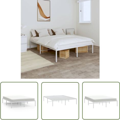 The Living Store Bettgestell Metall Weiß 160x200 cm - Metallbettfundament - Weißes Bettgestell - Doppelbettgestell - Boxspringrahmen - Schlafzimmermöbel