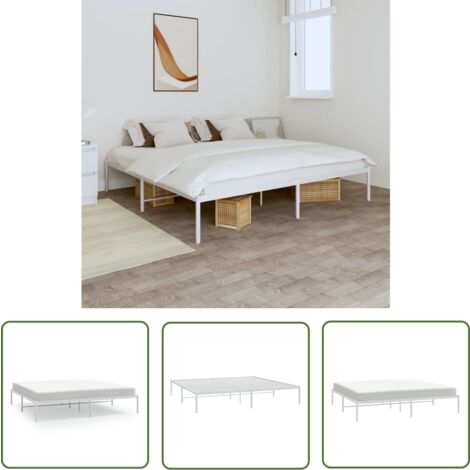 The Living Store Bettgestell Metall Weiß 180x200 cm - Metallbettfundament - Doppelbett - Weißes Bettgestell - Boxspringrahmen - Schlafzimmermöbel