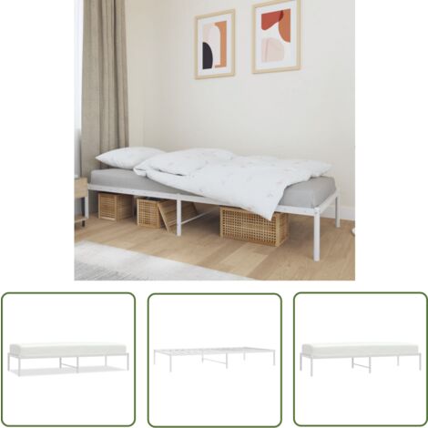 The Living Store Bettgestell Metall Weiß 75x190 cm - Metallbett - Weißes Bettgestell - Doppelbett Gestell - Schlafzimmer Möbel - Boxspring Rahmen