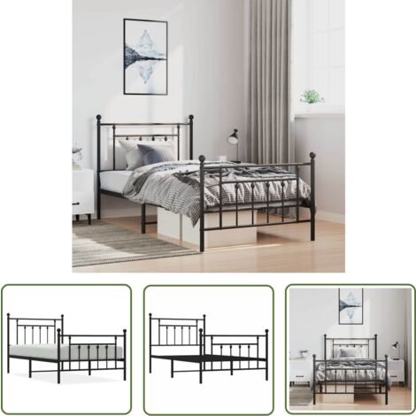 The Living Store Bettgestell mit Kopf- und Fußteil Metall Schwarz 100x190 cm - Bettes Gestell - Doppelbett - Metallbett - Schwarzes Bett - Boxspringbettfassung