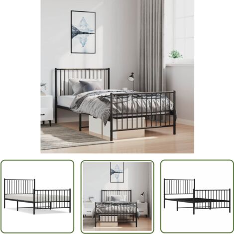 The Living Store Bettgestell mit Kopf- und Fußteil Metall Schwarz 100x200 cm - Metallbett - Doppelbett - Boxspringbetten - Bettgestell Schwarz - Schlafzimmermöbel