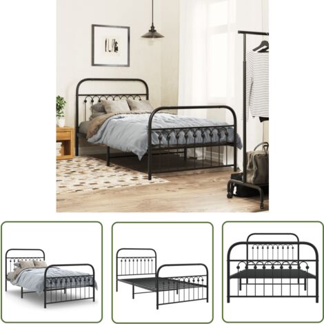 The Living Store Bettgestell mit Kopf- und Fußteil Metall Schwarz 100x200 cm - Metallbettfassungen - Doppelbett - Boxspringrahmen - Schlafzimmermöbel - Schwarzes Bettgestell