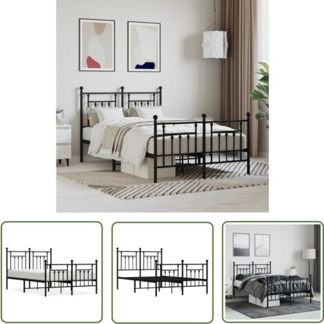 The Living Store Bettgestell mit Kopf- und Fußteil Metall Schwarz 120x190 cm - Metallbettfassungen - Doppelbett Gestell - Boxspringrahmen - Schlafzimmer Möbel - Schwarzes Bettgestell