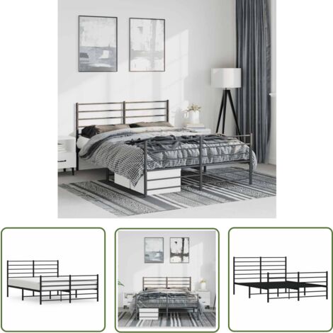 The Living Store Bettgestell mit Kopf- und Fußteil Metall Schwarz 135x190 cm - Metallbettfgestell - Doppelbett - Boxspringbett - Schlafzimmermöbel - Schwarzes Bettgestell