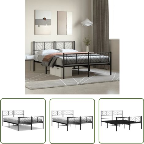 The Living Store Bettgestell mit Kopf- und Fußteil Metall Schwarz 140x200 cm - Bettgestell - Metallbett - Doppelbett - Schwarzes Bett - Modernes Bett