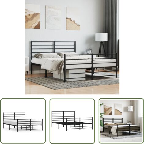 The Living Store Bettgestell mit Kopf- und Fußteil Metall Schwarz 140x200 cm - Metallbettfassungen - Doppelbett - Boxspringrahmen - Schlafraumgestaltung - Schlafzimmermöbel
