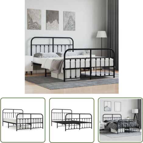 The Living Store Bettgestell mit Kopf- und Fußteil Metall Schwarz 140x200 cm - Metallbettfassungen - Doppelbett Gestell - Boxspringrahmen - Schlafraum Dekoration - Schlafzimmer Möbel