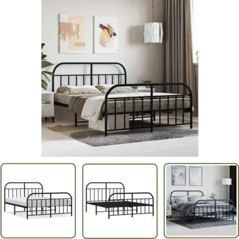 The Living Store Bettgestell mit Kopf- und Fußteil Metall Schwarz 140x200 cm - Metallbettfassungen - Doppelbett Gestell - Boxspringrahmen - Schlafzimmer Möbel - Schwarzes Bettgestell